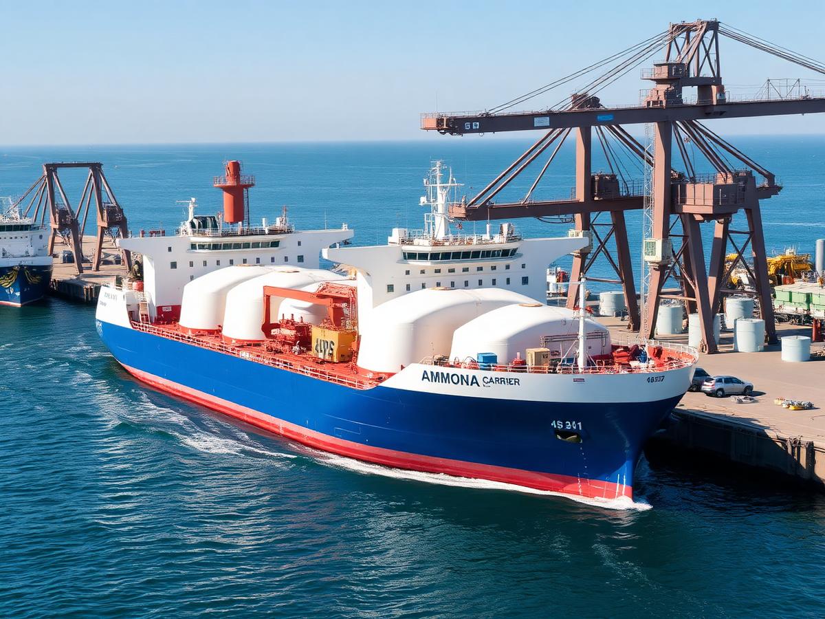 Green ammonia carrier ship at port